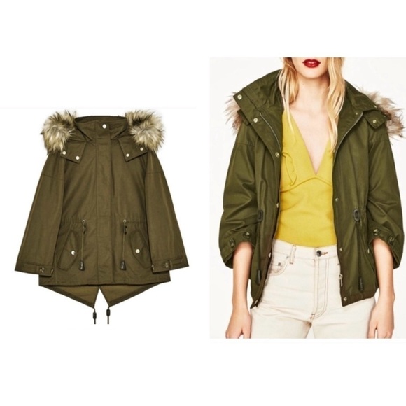 Zara Woman Faux Fur Parka Jacket Coat - Picture 3 of 13